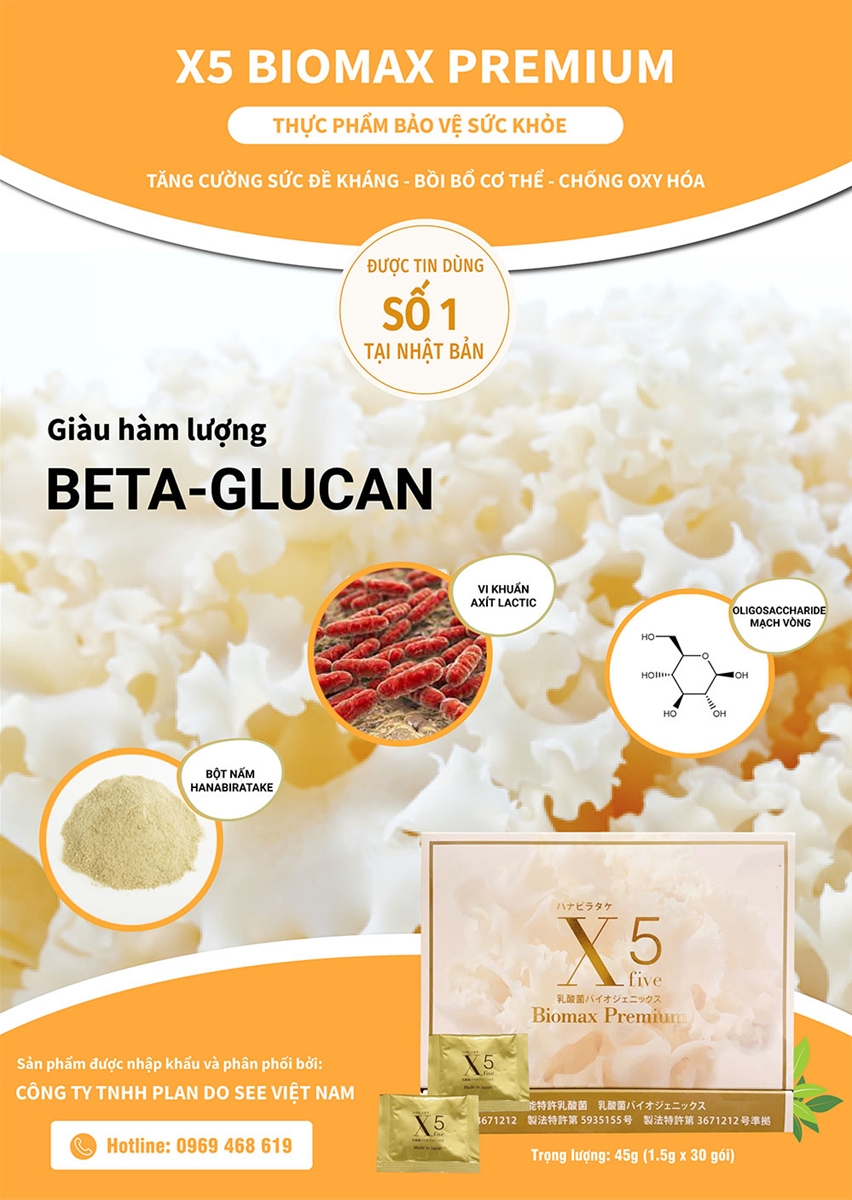 X5 Biomax Premium thực phẩm bảo vệ sức khỏe giàu hàm lượng Beta Glucan
