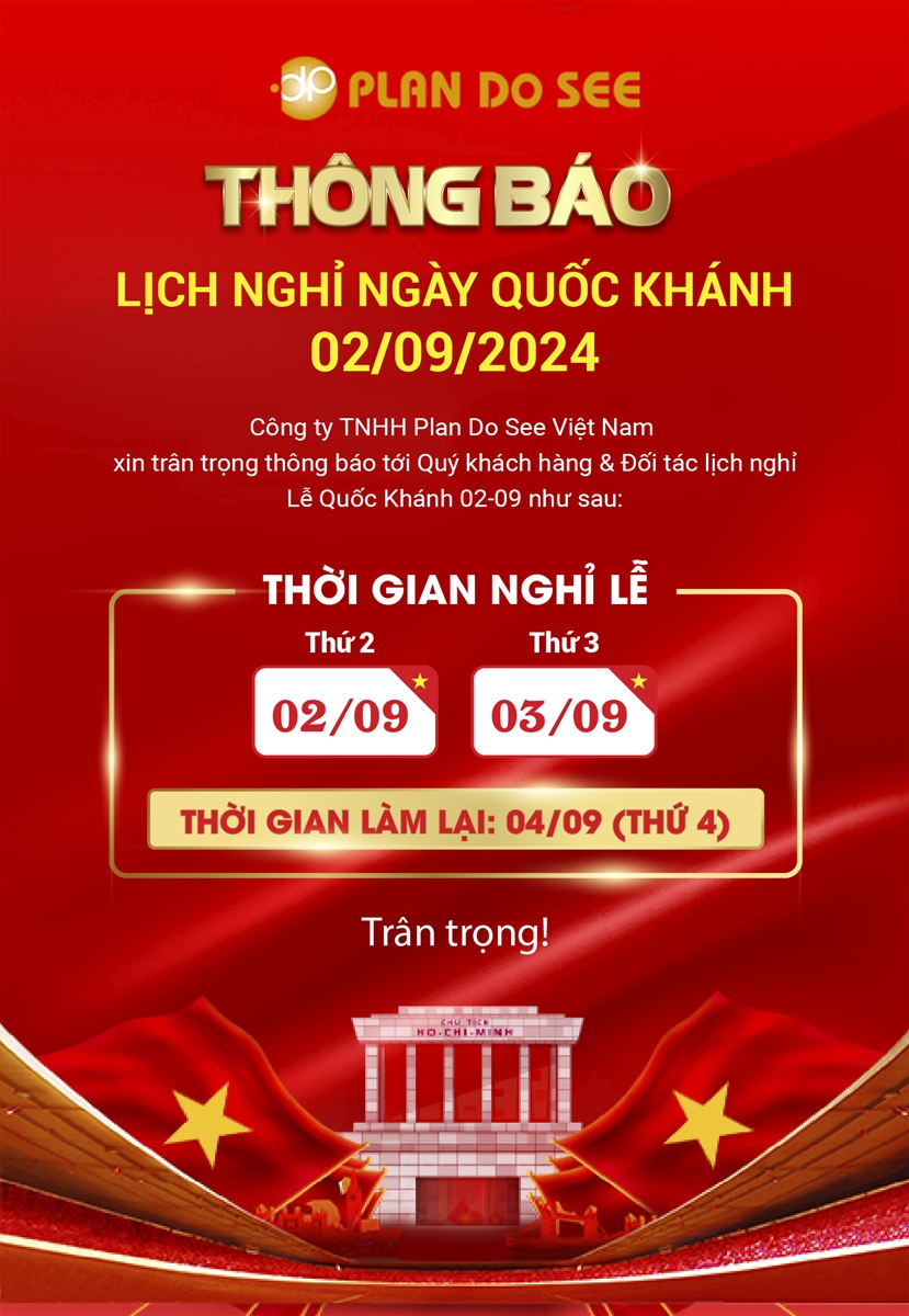 Plan Do See Việt Nam thông báo lịch nghỉ lễ Quốc khánh 02/09/2024